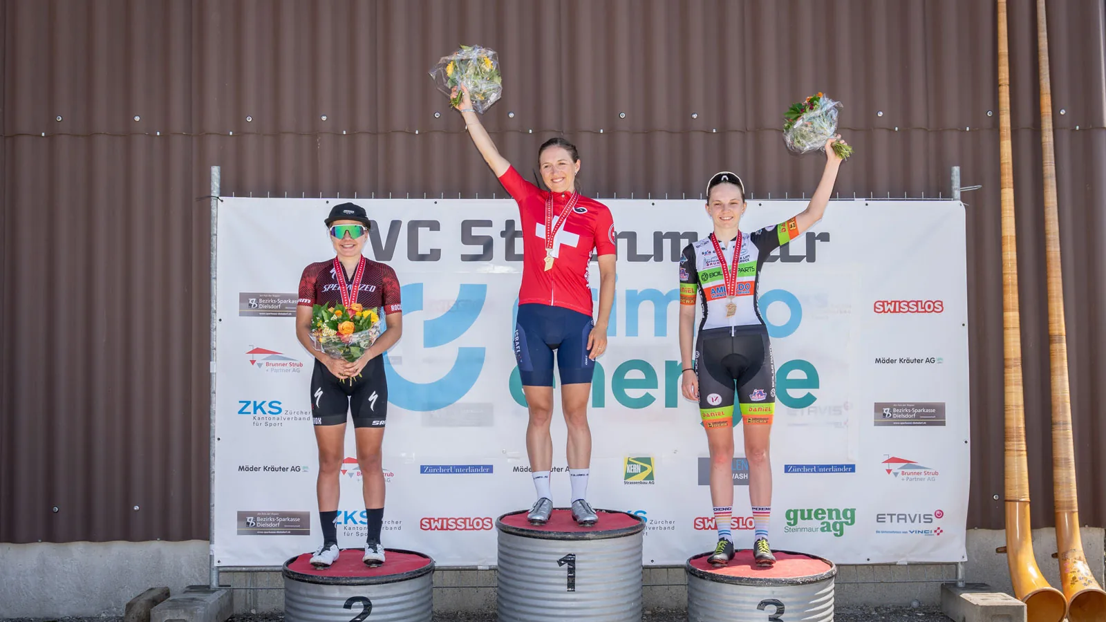 A Zeven rider celebrating a Swiss championship win